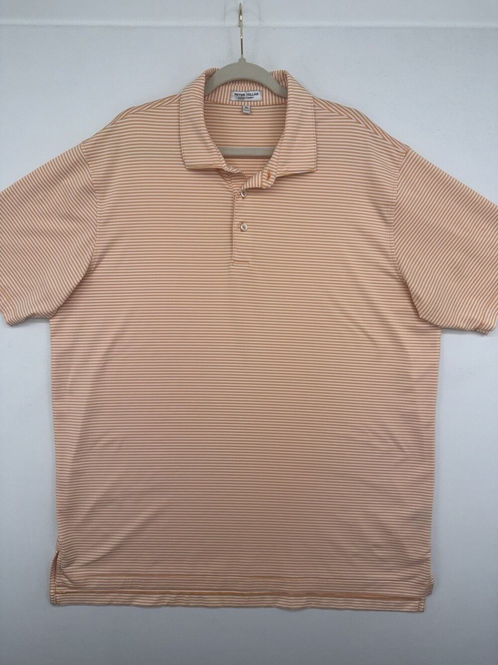 Peter Millar Summer Comfort Polo Mens XLarge Orange Striped UPF Golf Outdoor
